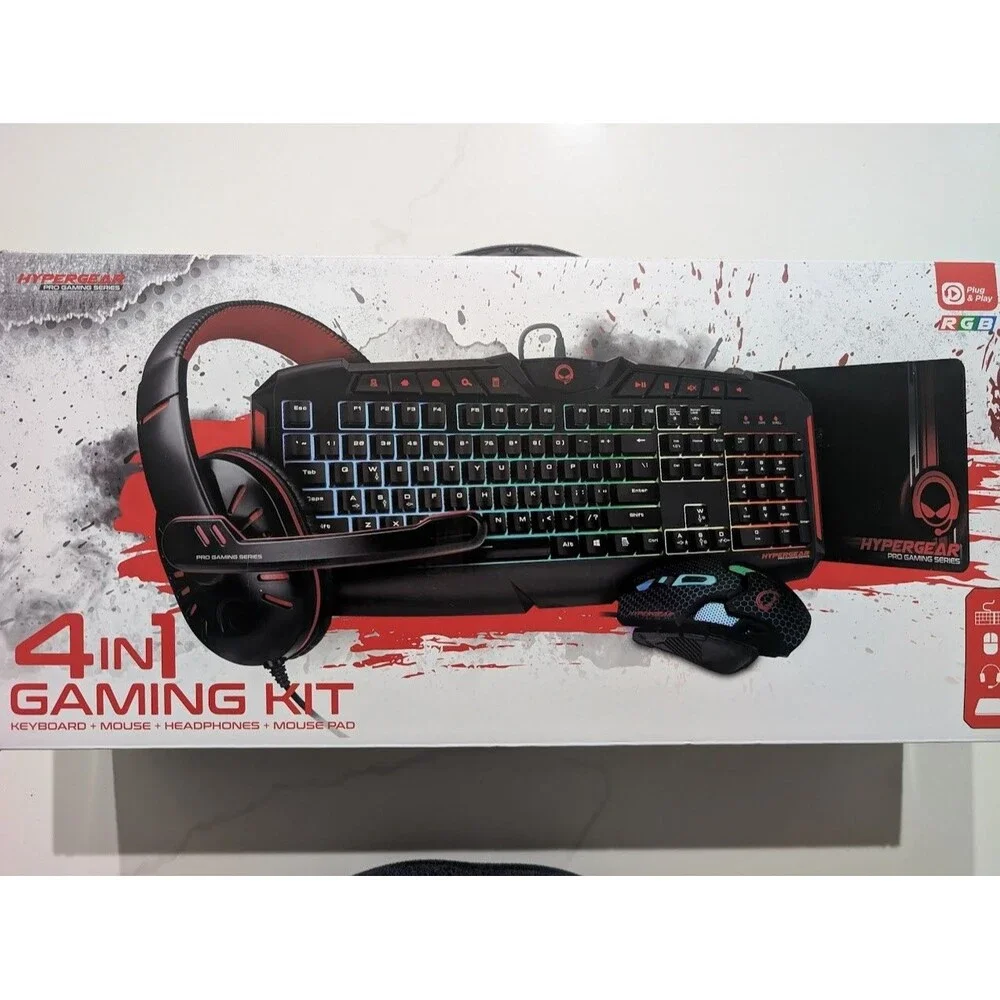 HyperGear Pro Gaming Series 4-in-1 Gaming Kit Keyboard Headphones Mouse Mousepad